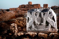 1. Tra le scoperte fatte nella spedizione di quest'anno, gli archeologi hanno ritrovato una lastra di basalto decorata con due grifoni rampanti. Risale alla fine del X secolo a.C., durante il regno di Katuwa.