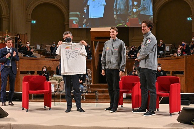 Umberto Molineris e Jacopo Plazzi Marzotto con il prof. Cavina - Foto Schiassi