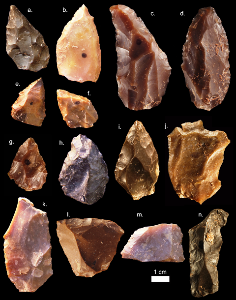 Alcuni dei manufatti della Media Età della Pietra ritrovati a Jebel Irhoud. Credit: Mohammed Kamal, MPI EVA Leipzig, License: CC-BY-SA 2.0.