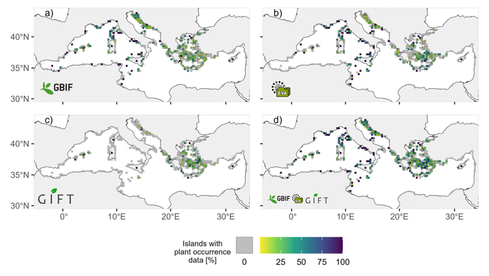 Distribuzione geografica delle isole del Mediterraneo con dati sulla presenza di specie vegetali